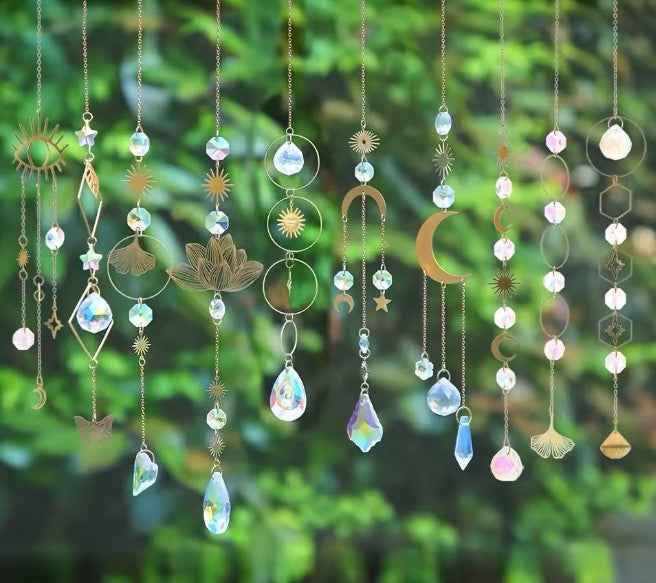CL111 - 10 Pieces Lotus Colorful Crystal Suncatcher with Chain Pendant.