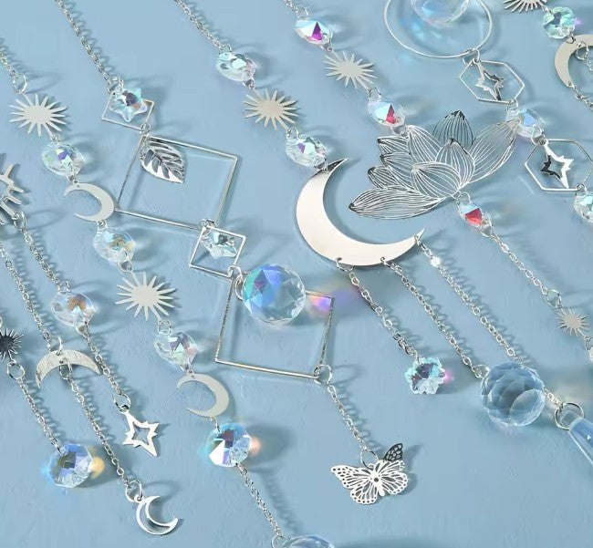 CL111 - 10 Pieces Lotus Colorful Crystal Suncatcher with Chain Pendant.