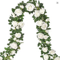 CL14 - 19.5ft Artificial Floral Garland With White Rose, Fake Vines Silk Flower Hanging Rose Garland For Wedding Arch Garden Background.
