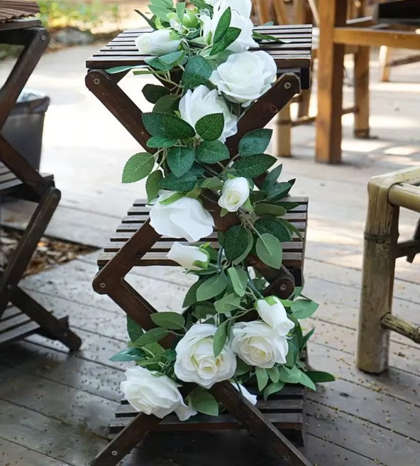 CL14 - 19.5ft Artificial Floral Garland With White Rose, Fake Vines Silk Flower Hanging Rose Garland For Wedding Arch Garden Background.