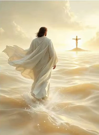 CL112 - Jesus Walking on Water Canvas Wall Art Print, Christian Religious Ocean Painting for Home Decor, Uplifting Biblical Artwork