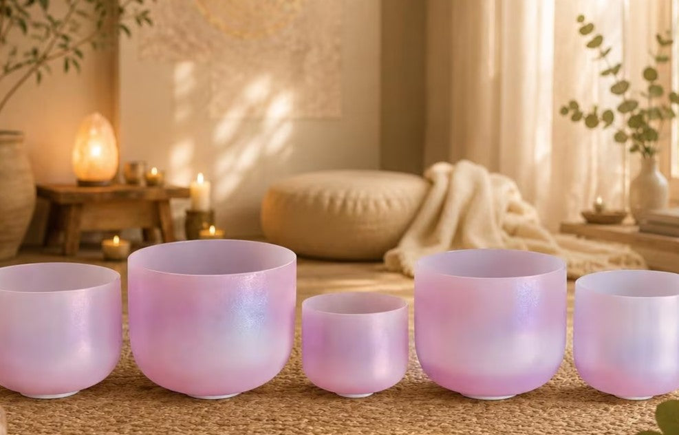 CL33 - Crystal Singing Bowl Set:C#D#E#F#G#A#432H with Mallets and carrying bag