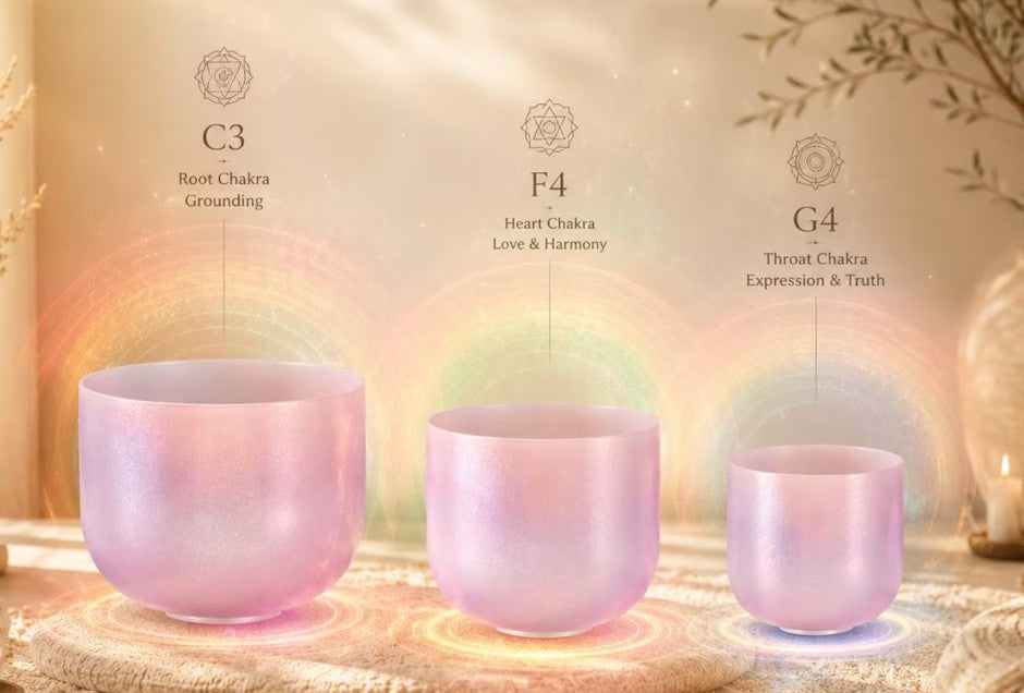 CL33 - Crystal Singing Bowl Set:C#D#E#F#G#A#432H with Mallets and carrying bag