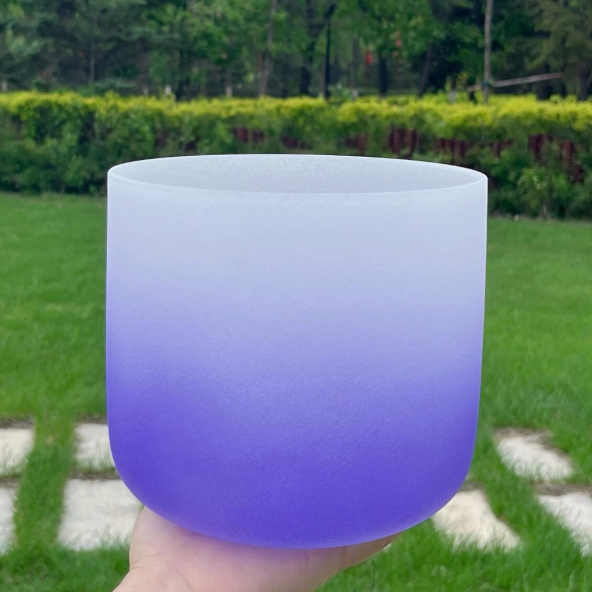 CL122 - Gradient Crystal Singing Bowl – 7 Inch Note A Frosted Quartz Meditation Tool
