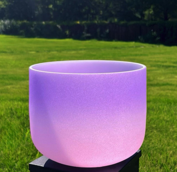 CL123 - 8 Inch Note B Crystal Singing Bowl: Purple Pink Quartz 432Hz Sound Healing.