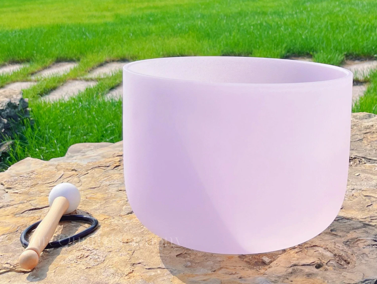 CL124 - Pink Gemstone Quartz Crystal Singing Bowl, 10 Inch, 432Hz Meditation Instrument (Mallet Included)