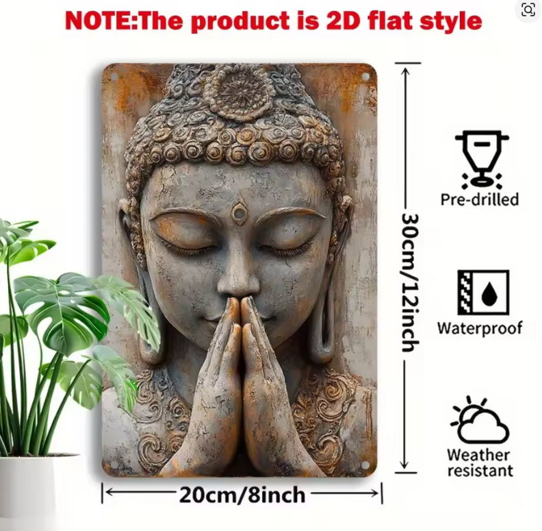 CL138 - Vintage Golden Leaf Buddha Aluminum Wall Sign
