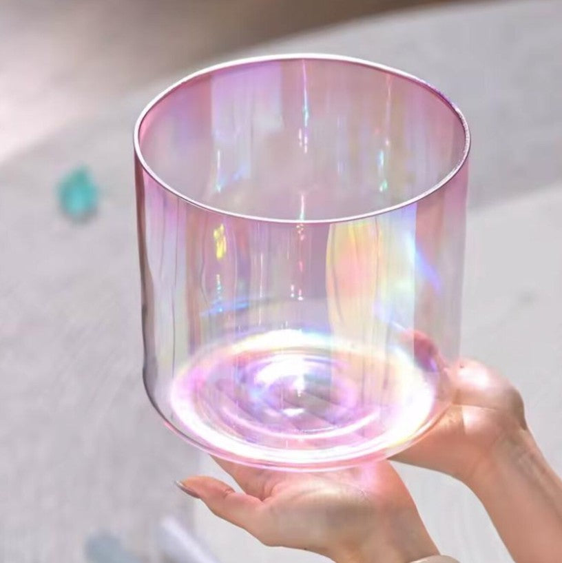 CL9 - Pink Aura Cosmic Clear Alchemy Colored Quartz Crystal Singing Bowl 440/432Hz for Sound Healing with Mallet