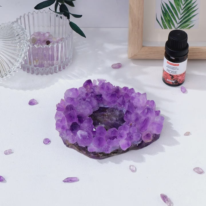 CL139 - 1PC Natural Amethyst Cluster Amethyst Tooth Flower Stone Candlestick Base
