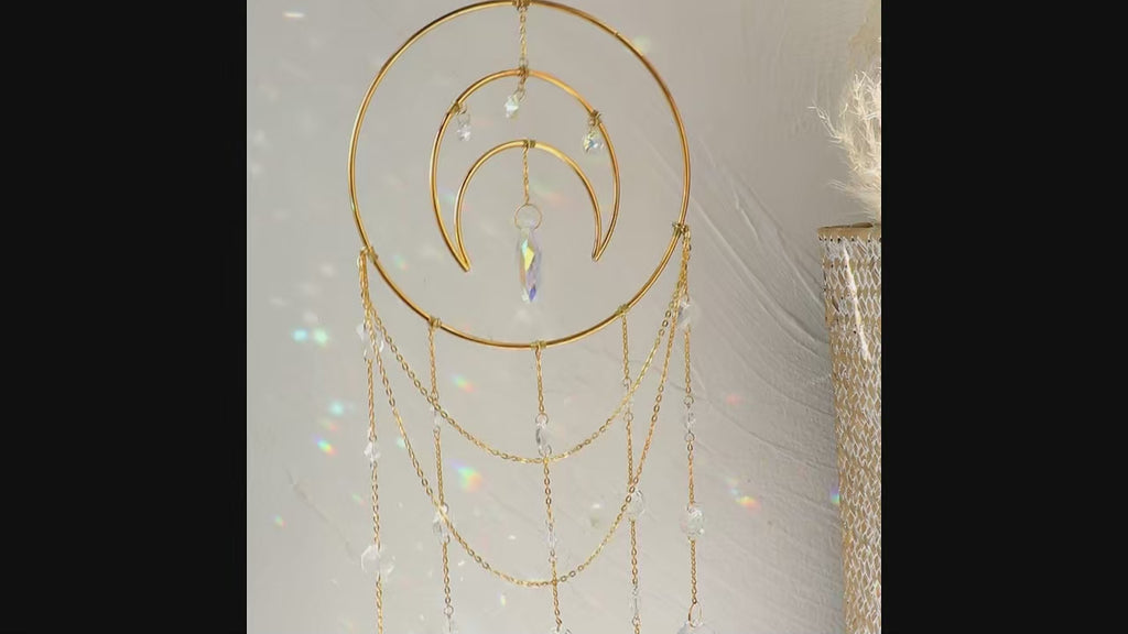 CL107 - Moon Crystal Suncatcher Rainbow Prism Hanging Sun Catcher Light Catcher for Window Home Garden Boho Aesthetic Room Decor Gift