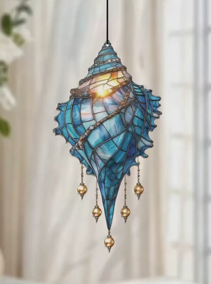 CL109 - Blue Acrylic Conch Shell Suncatcher Hanging Ornaments.