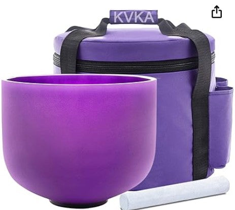 CL4 - 432Hz 8 Inch Colored Design Frosted Quartz Crystal Singing Bowls with Carry Case Bag (B note -Purple)