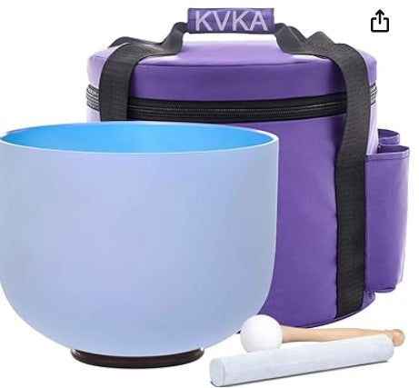 CL2 - 432Hz 8 Inch Colored Design Frosted Quartz Crystal Singing Bowls with Carry Case Bag (A note -Light Indigo)