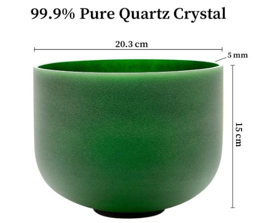 CL5 - 432Hz 8 Inch Colored Design Frosted Quartz Crystal Singing Bowls with Carry Case Bag (F note -Green)