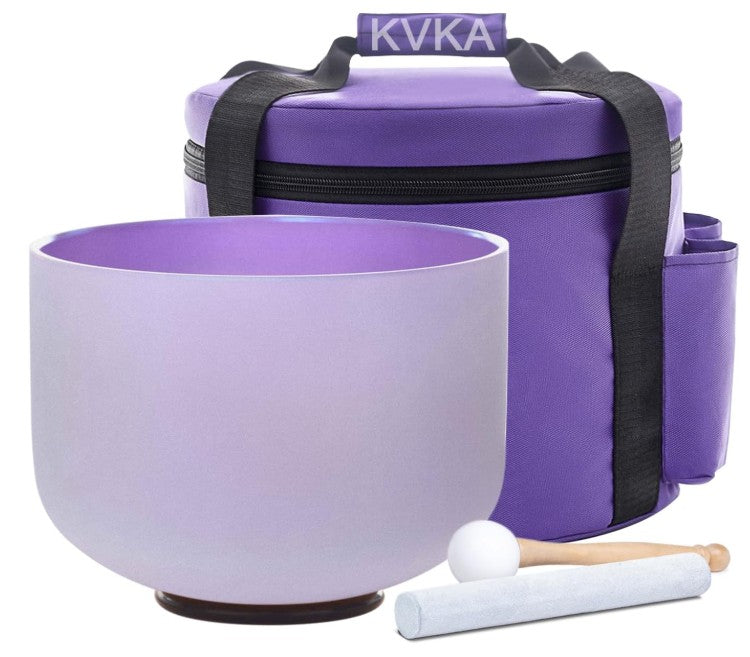CL3 - 432Hz 8 Inch Colored Design Frosted Quartz Crystal Singing Bowls with Carry Case Bag (B note -Light Purple)