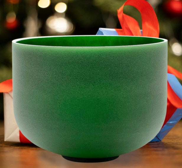 CL5 - 432Hz 8 Inch Colored Design Frosted Quartz Crystal Singing Bowls with Carry Case Bag (F note -Green)