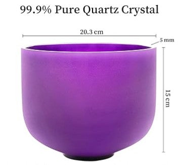 CL4 - 432Hz 8 Inch Colored Design Frosted Quartz Crystal Singing Bowls with Carry Case Bag (B note -Purple)