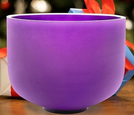 CL4 - 432Hz 8 Inch Colored Design Frosted Quartz Crystal Singing Bowls with Carry Case Bag (B note -Purple)