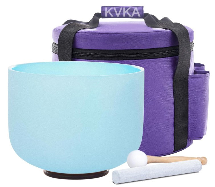 CL6 - 432Hz 8 Inch Colored Design Frosted Quartz Crystal Singing Bowls with Carry Case Bag (G note -Light Blue)